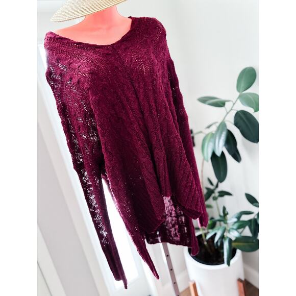 Cranberry Dreams of Falling Leaves cable knit ultra slouchy tunic sweater M - Picture 1 of 3